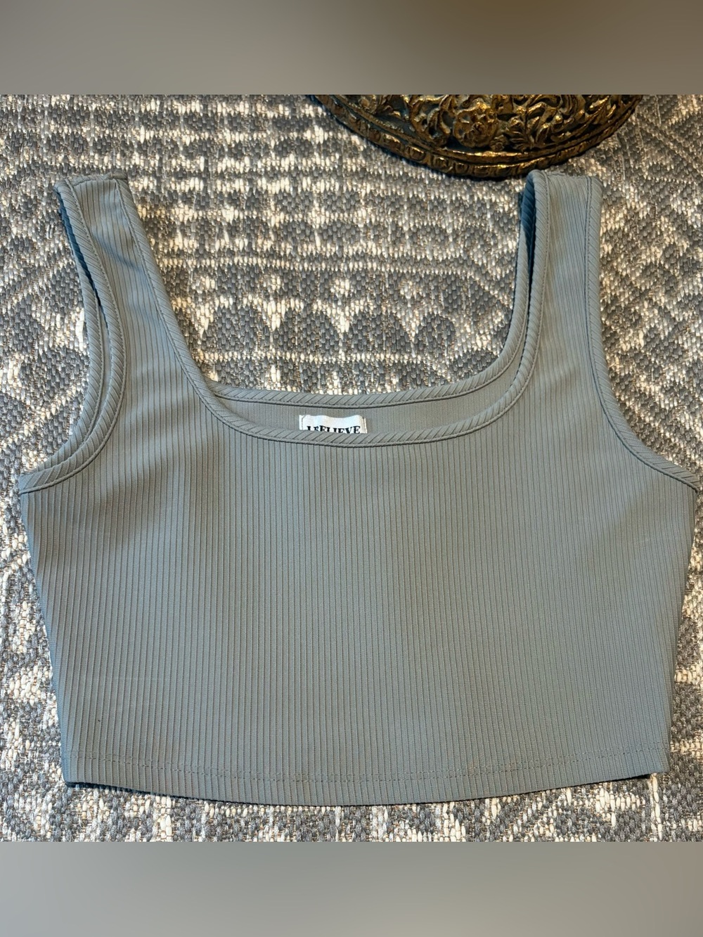 Ribbed Scoop Neck Tank Crop Top - Sage Green
